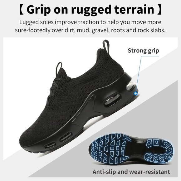 Women's Black Lightweight Mesh Running Sneakers Walking Athletic Shoes - Picture 5 of 7